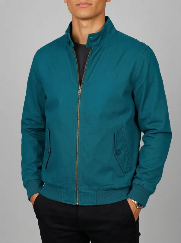 Men's Olive Green Casual Stand Collar Zip-Up Bomber Jacket