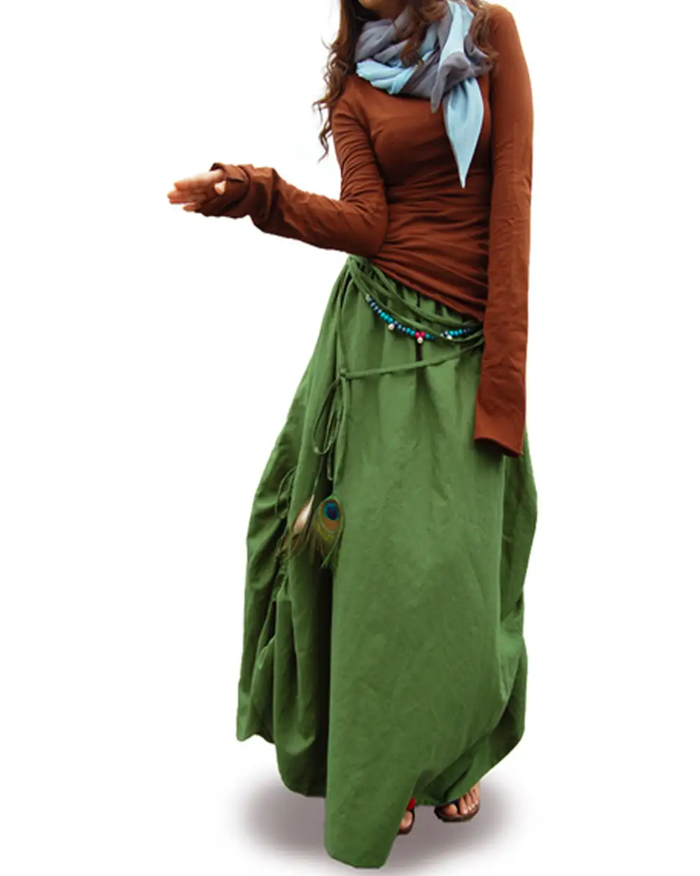 Drawstring Linen A Line Maxi Skirt