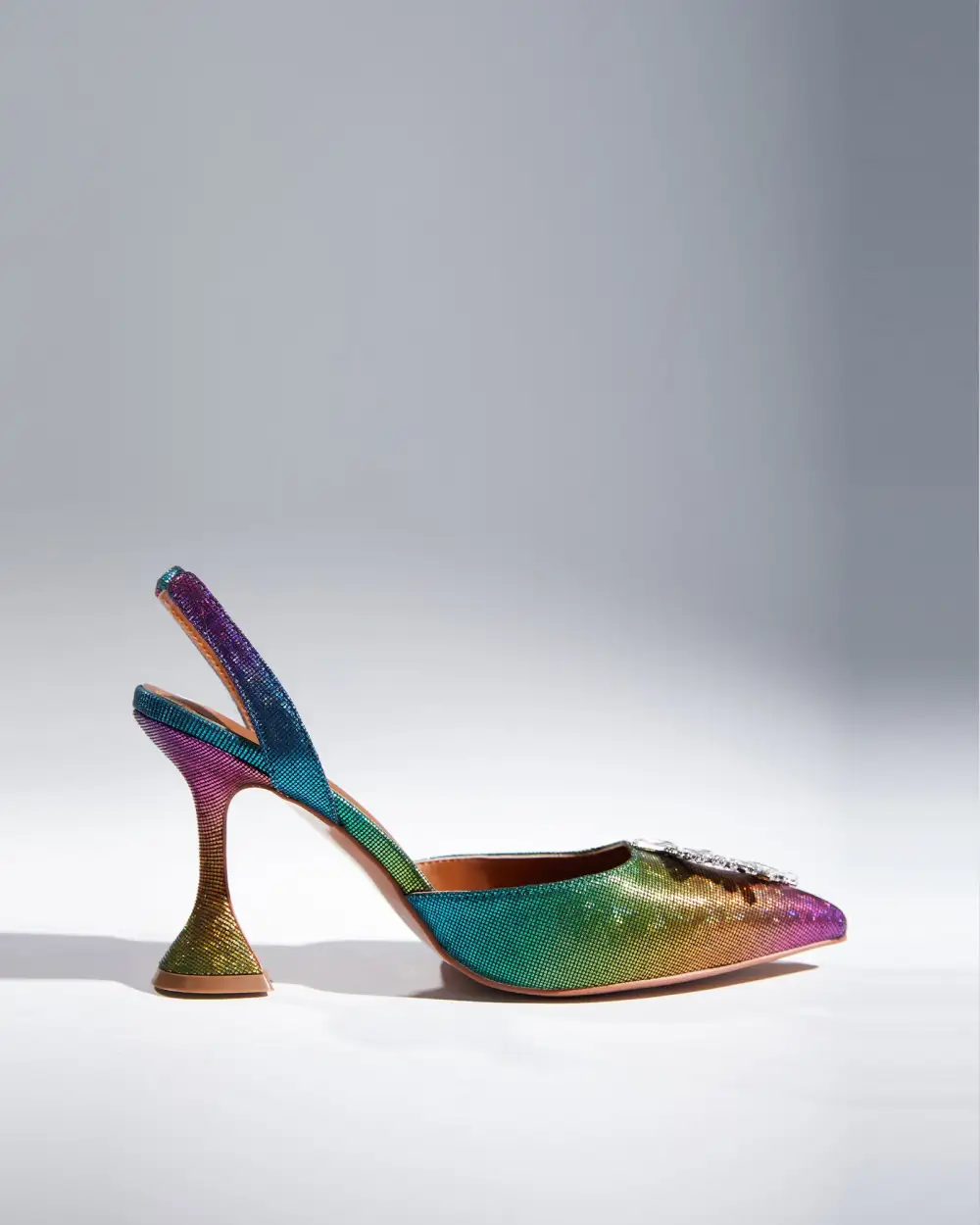 Rhinestone Slingback Flared Heels in Multicolor