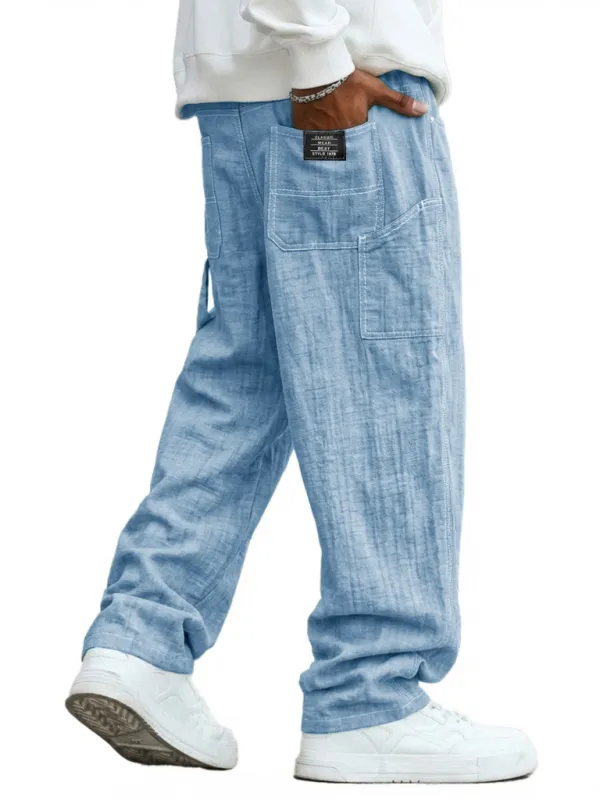 Comfort Fit Linen Blend Utility Pocket Trousers