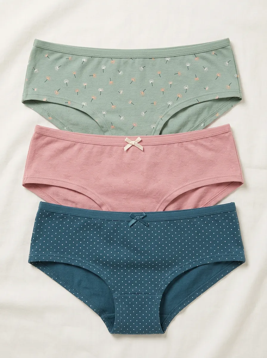 Polka-Dot Floral Star Women's Three-Piece Panty Set