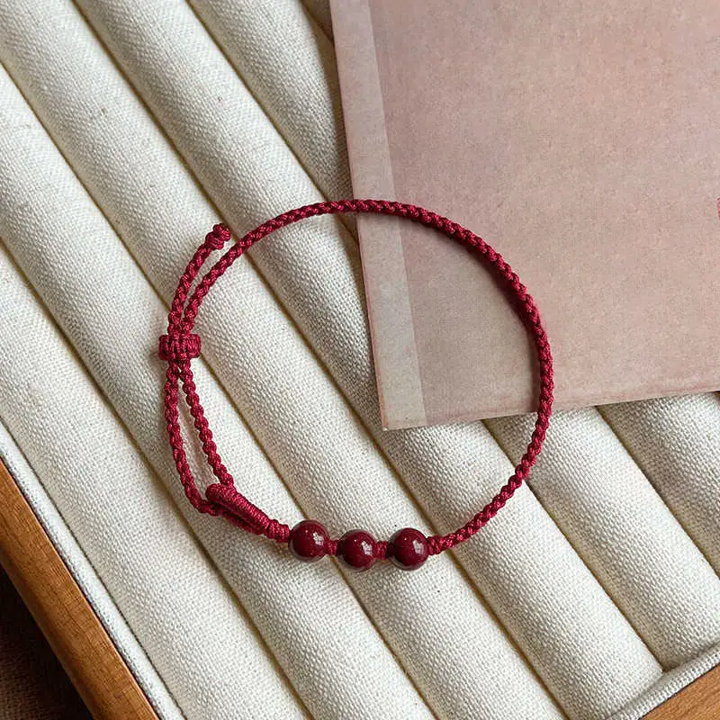 Handmade Cinnabar Beads Braided Rope Bracelet