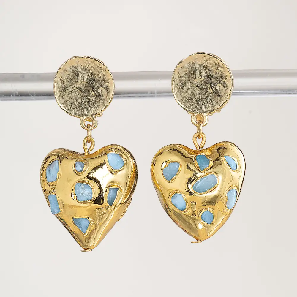 Gemstone Linked Heart Clip On Earrings