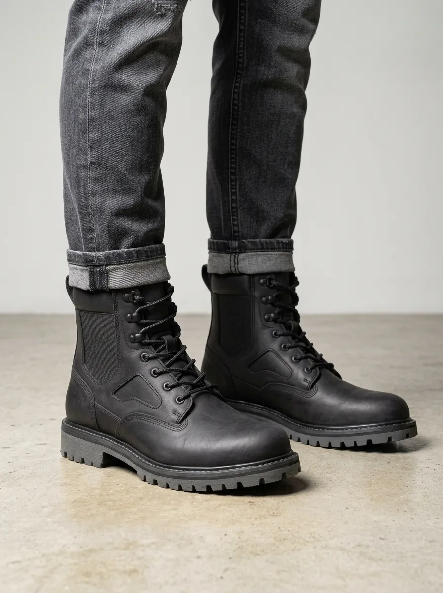 Unisex Tactical Leather Print Work Boots