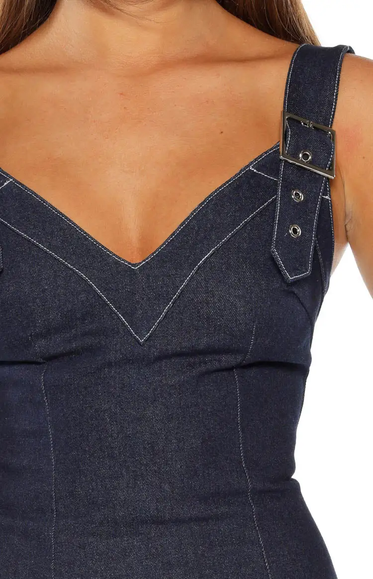 V Neck Buckle Detail Mini Dress