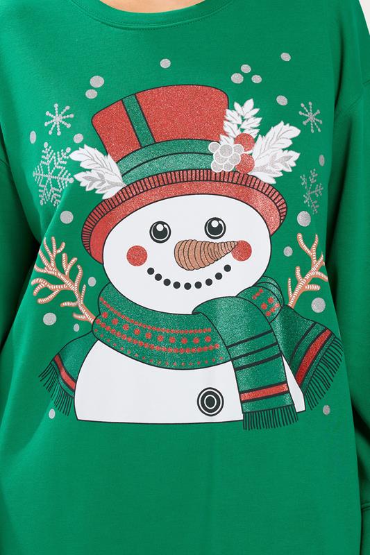 Green Glitter Snowman Christmas Novelty Sweatshirt detail 3