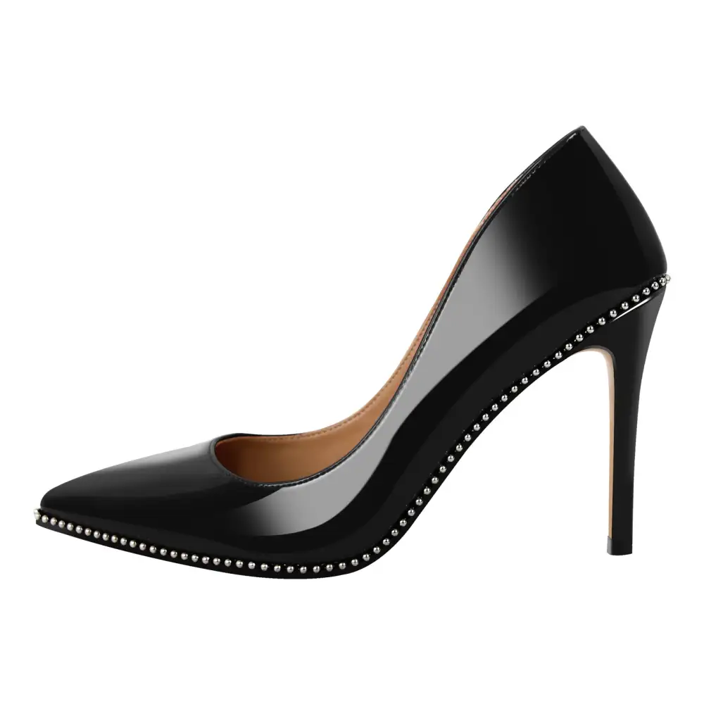 Rivet Pointed Toe Stiletto Slip On Pumps
