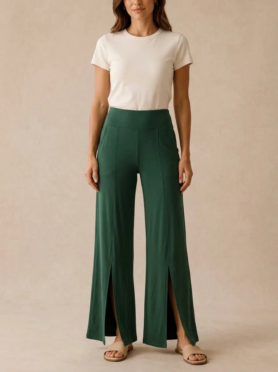 Women's High-Rise Slit-Front Wide-Leg Trousers