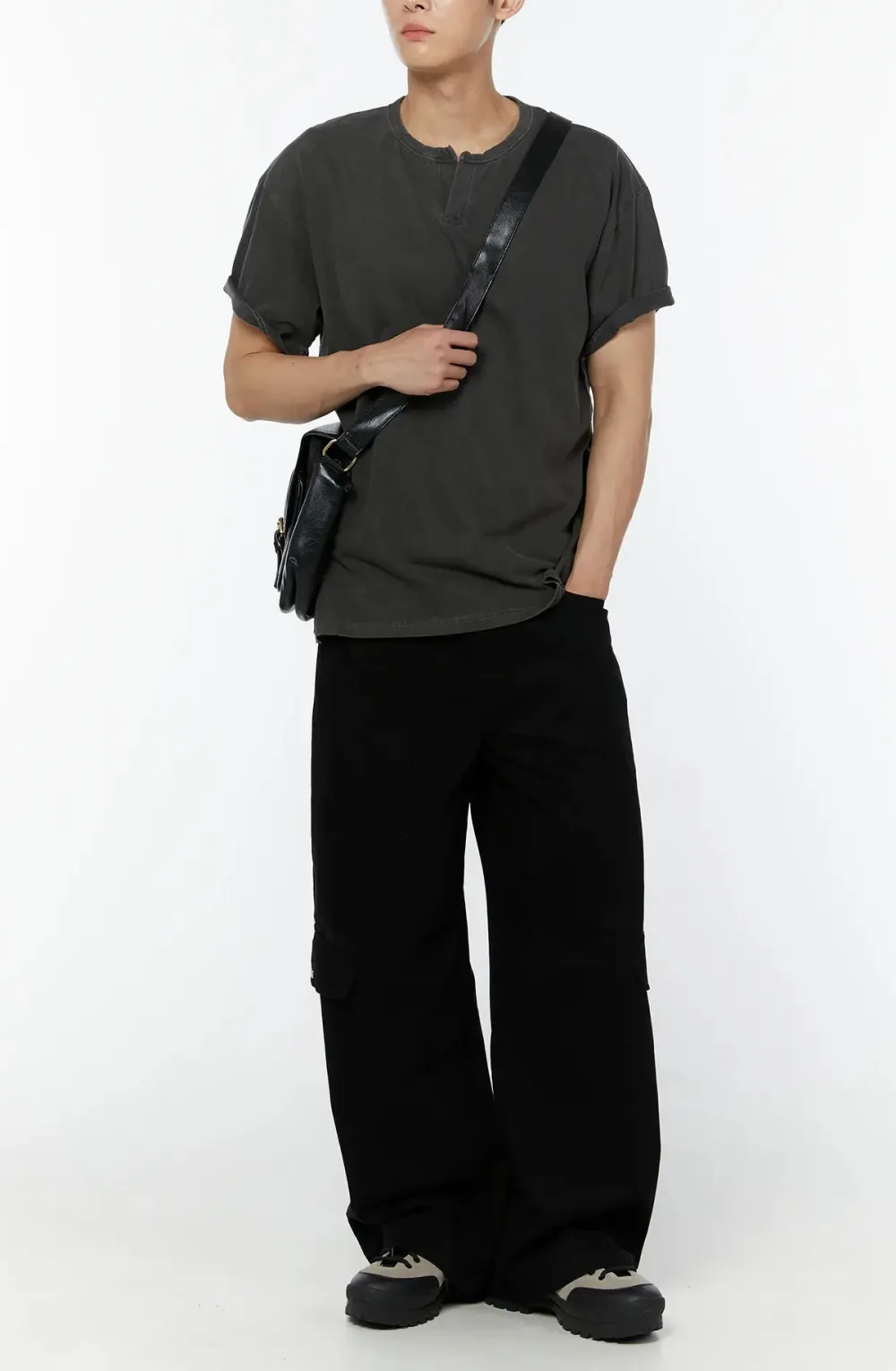 Men's Pigment Washed Henley Neck T-Shirt