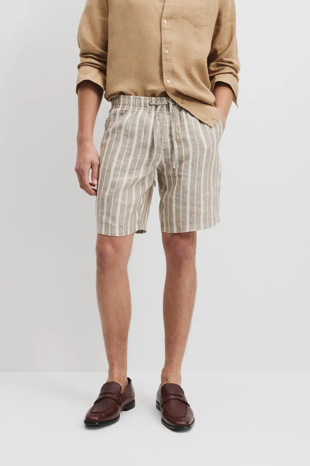 Men's Drawcord Striped Linen Shorts