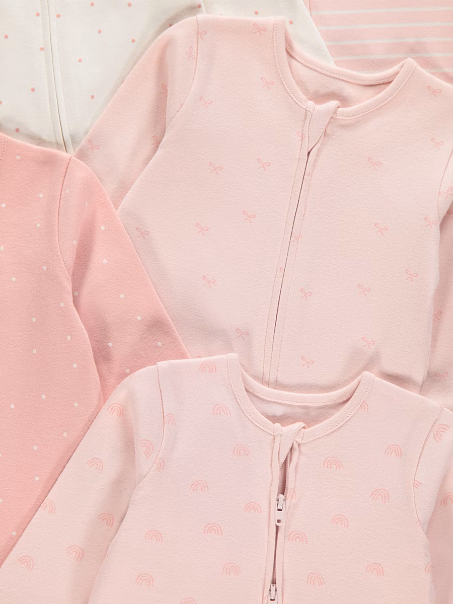 Pink Patterned Zip Fasten Sleepsuits 5 Pack detail 1