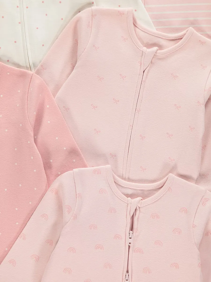 Pink Patterned Zip Fasten Sleepsuits 5 Pack