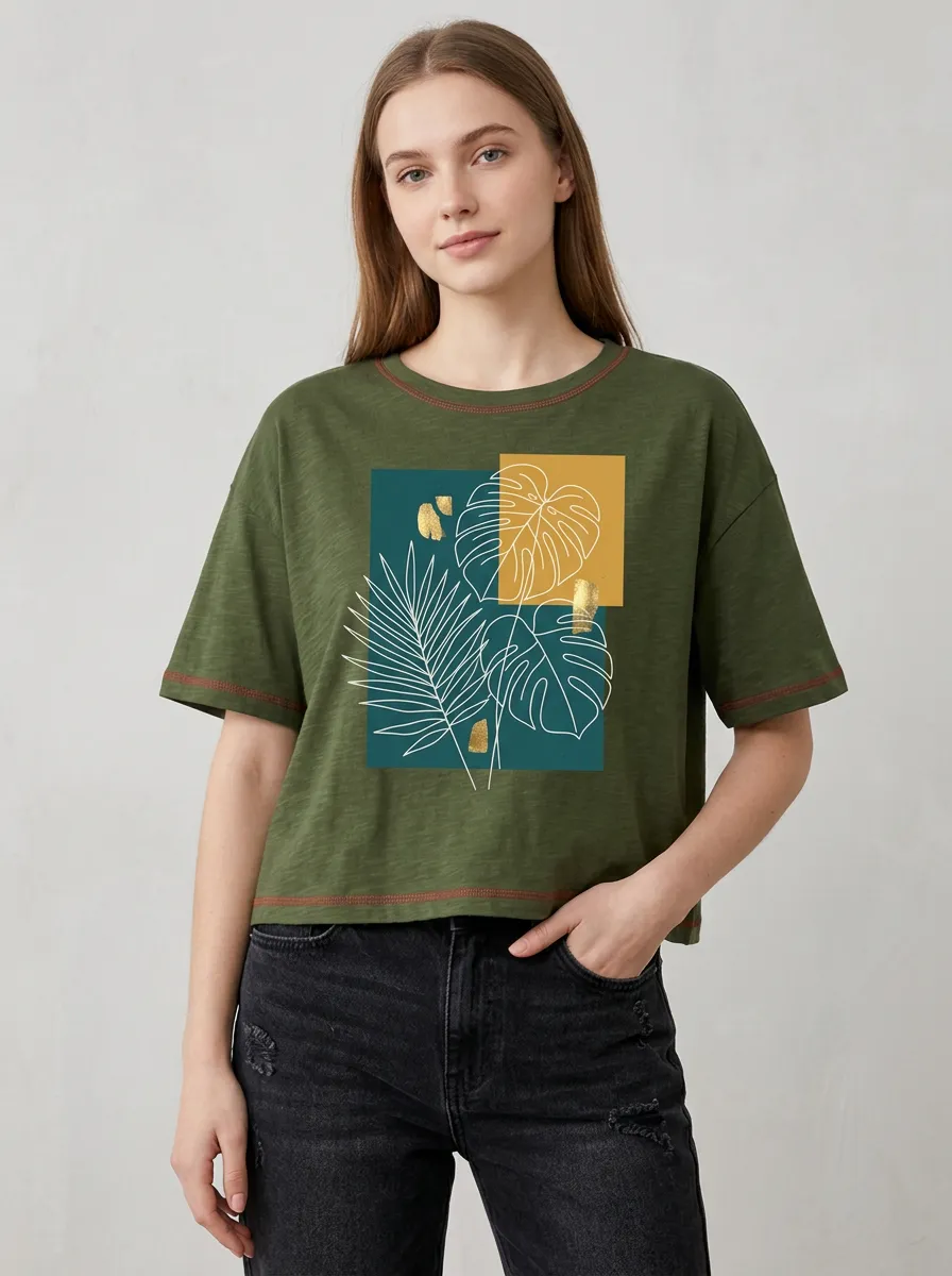 Women's Botanical Plant Lover Monstera Leaf Printed T-shirt