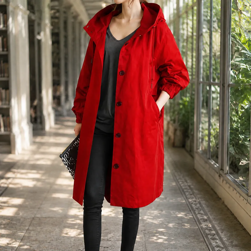 Hooded Calf-Length Overcoat
