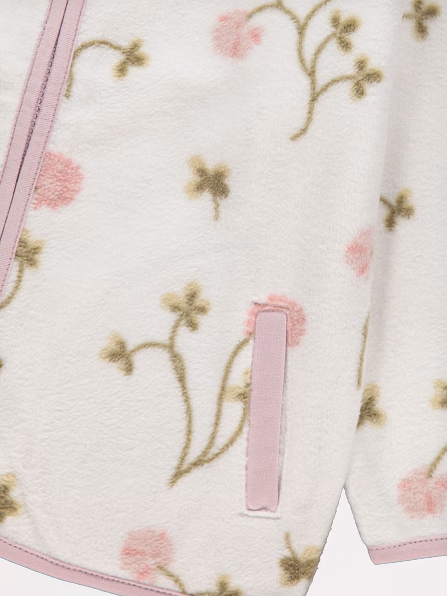 Cream Flower Zip Up Fleece Jacket detail 1