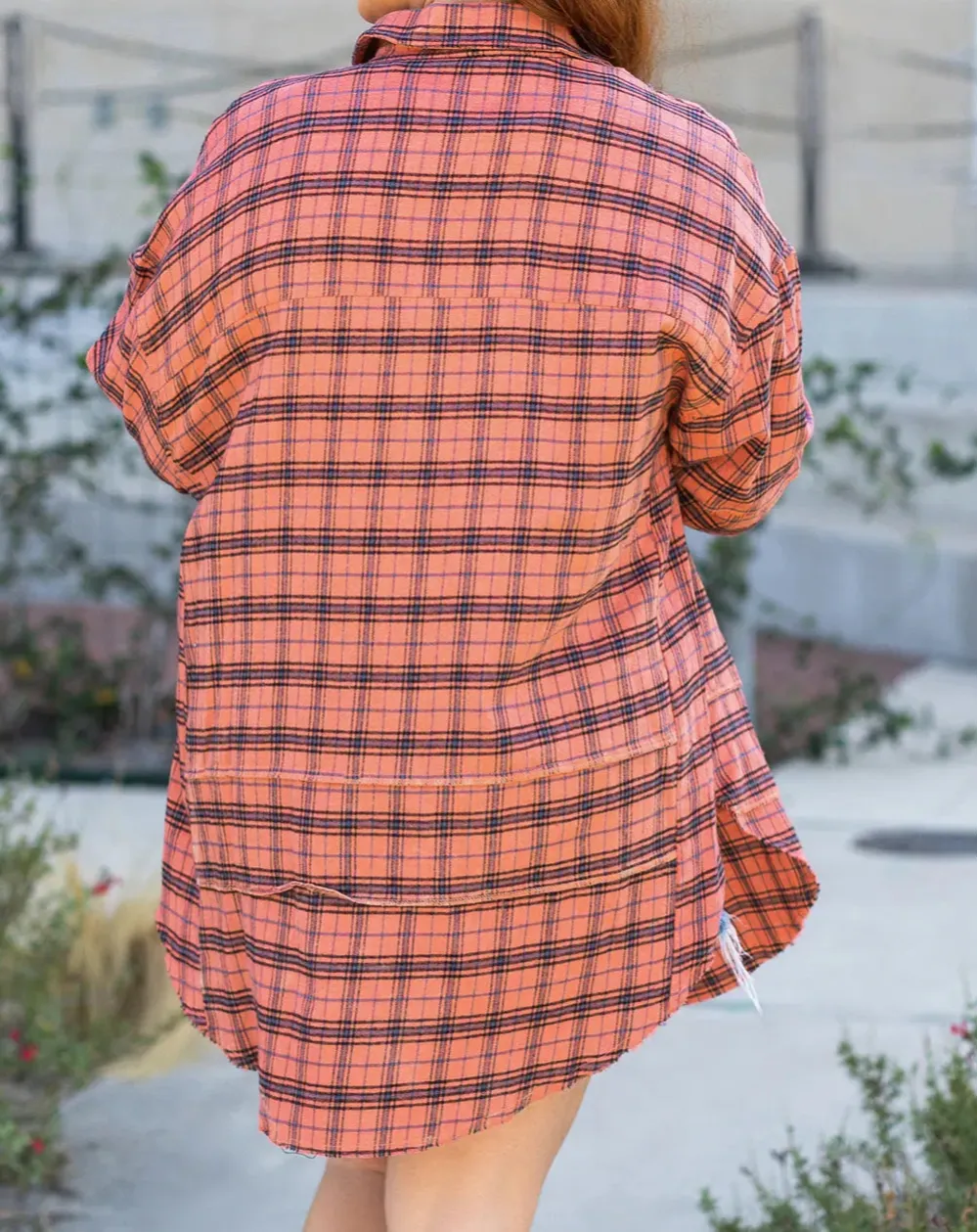Everyday Plaid Western Inspired Split Neck Shirt Blouse