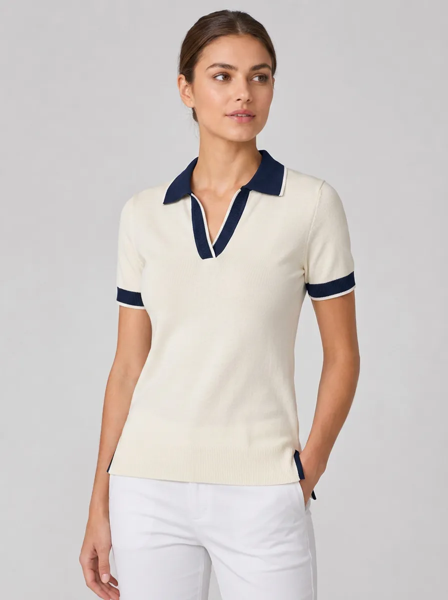Women's Equestrian Lover Horse Print Contrast Trim Contrast Trim Knit Polo Shirt
