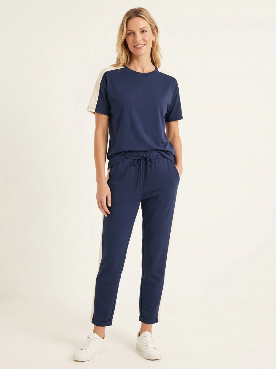 Women's Side-Stripe Crewneck T-Shirt and Joggers Set