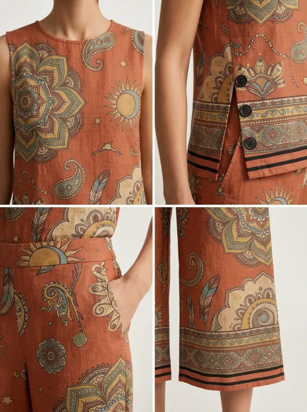 Women's Boho Style Sun Mandala Printed Sleeveless Set
