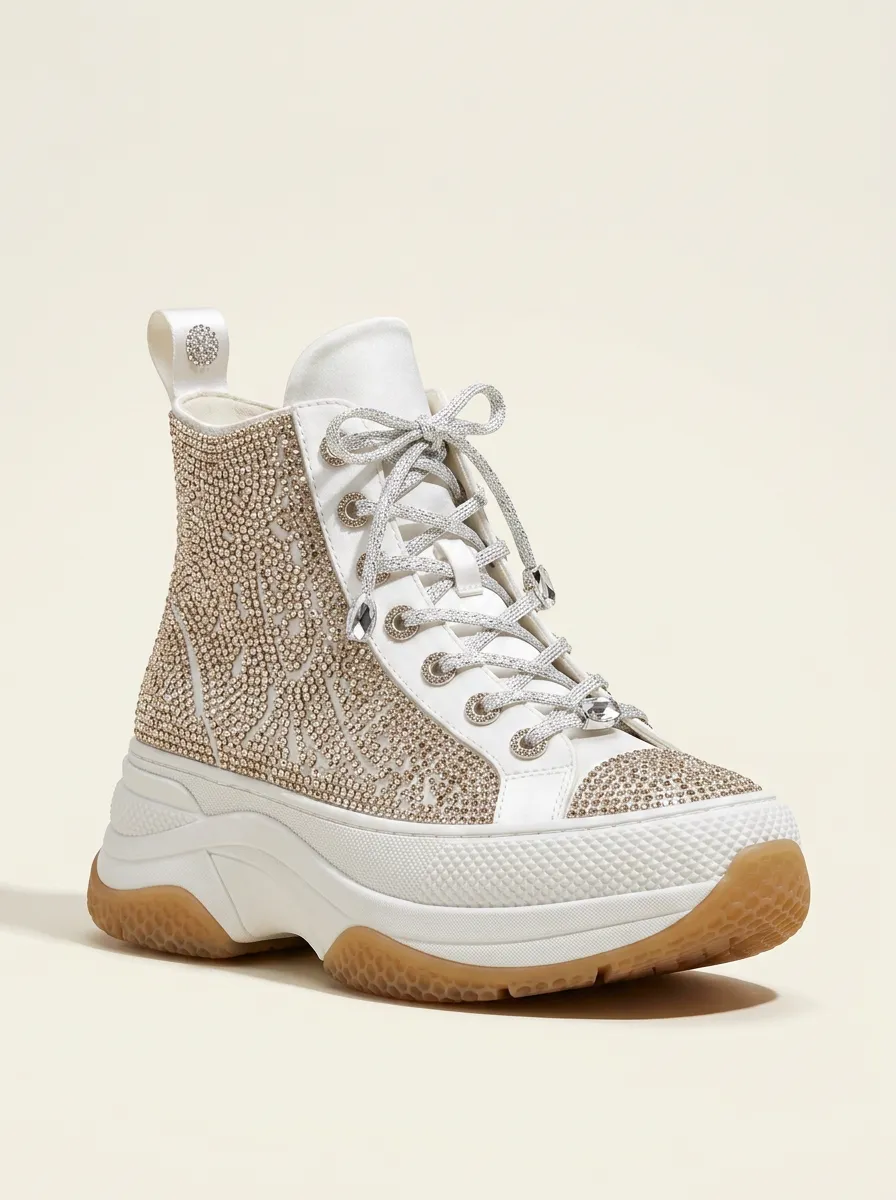 Lace-Up High-Top Geometric Women's Rhinestone Platform Shoes
