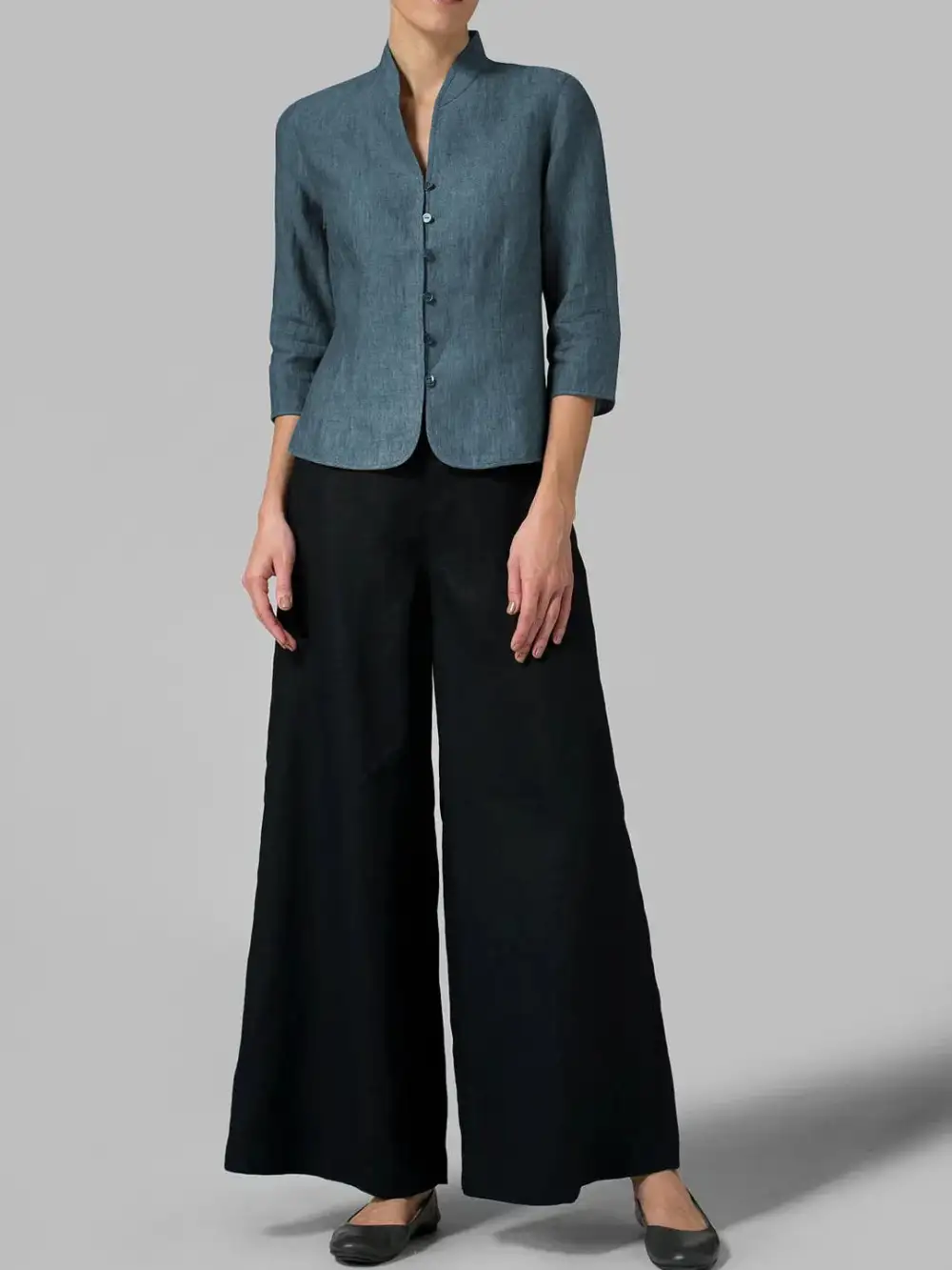 Linen Band Collar Blouse