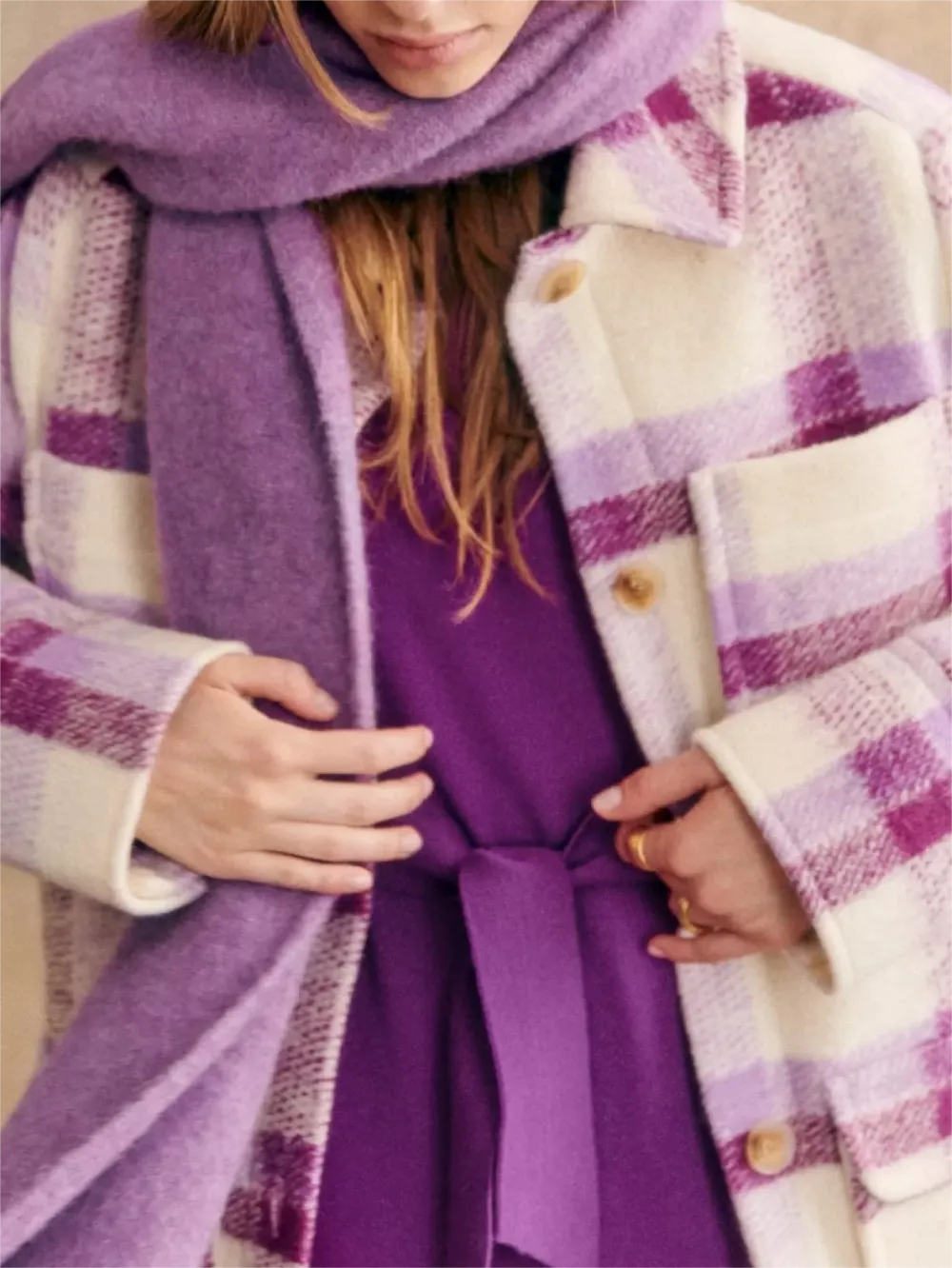Plaid Patterned Purple Oversized Jacket