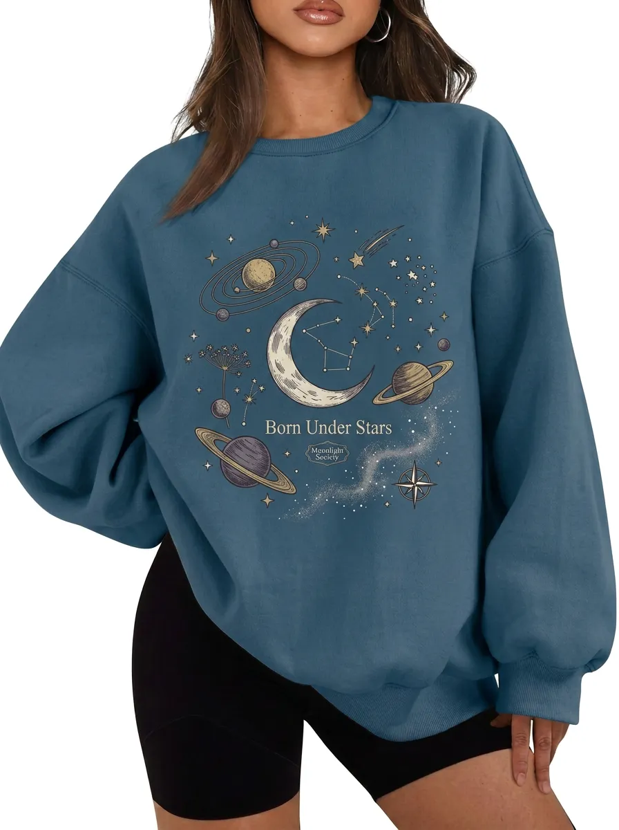 Women's Celestial Astrology Born Under Stars Printed T-shirt