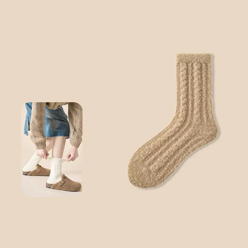 Plush Cable Knit Fuzzy Crew Socks