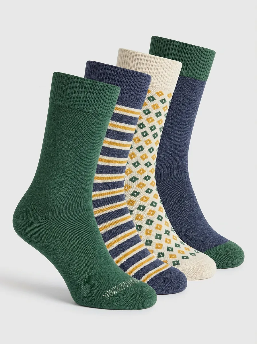 Outdoor-Inspired Geometric Striped Men's Four-Pair Long Socks