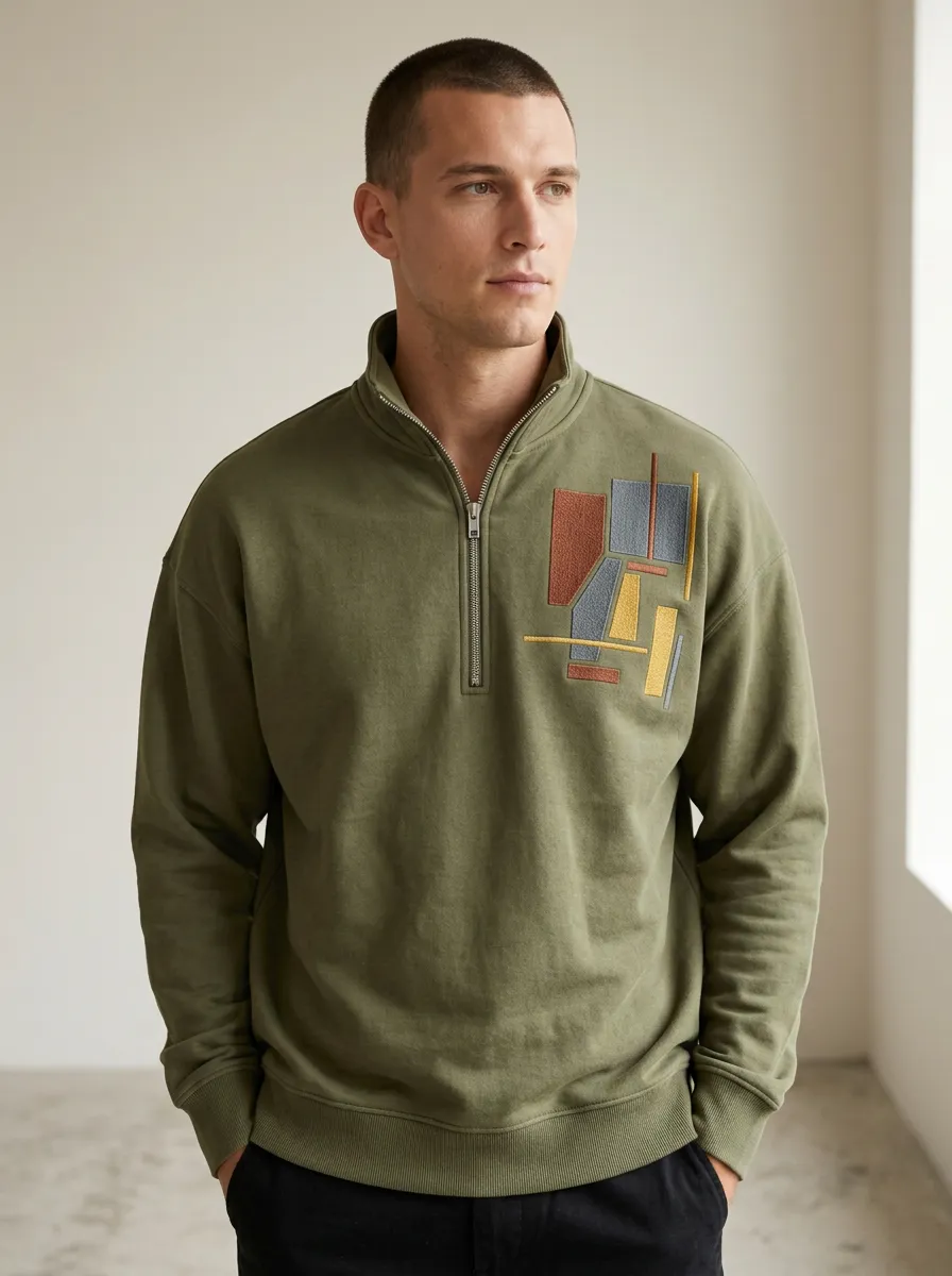 Casual Texture Half-Zip Geometric Abstract Men's Half-Zip Sweatshirt