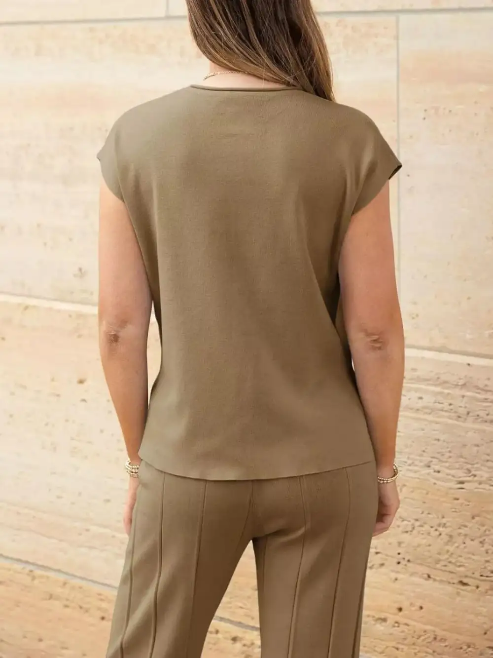 Casual Solid Cap Sleeve Top and Pants Knit Set