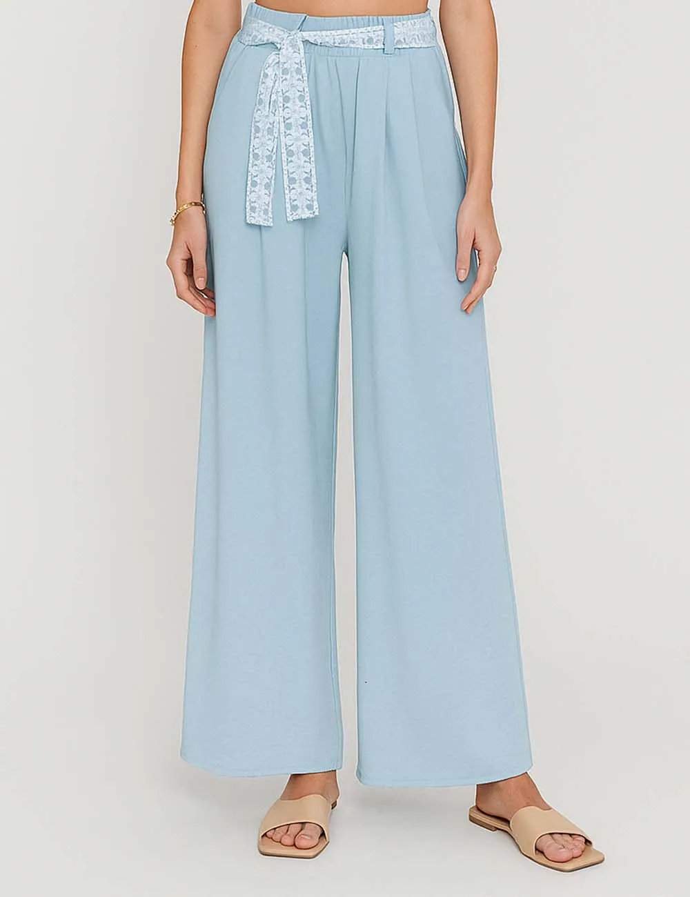 Lace Belt Wide Pants