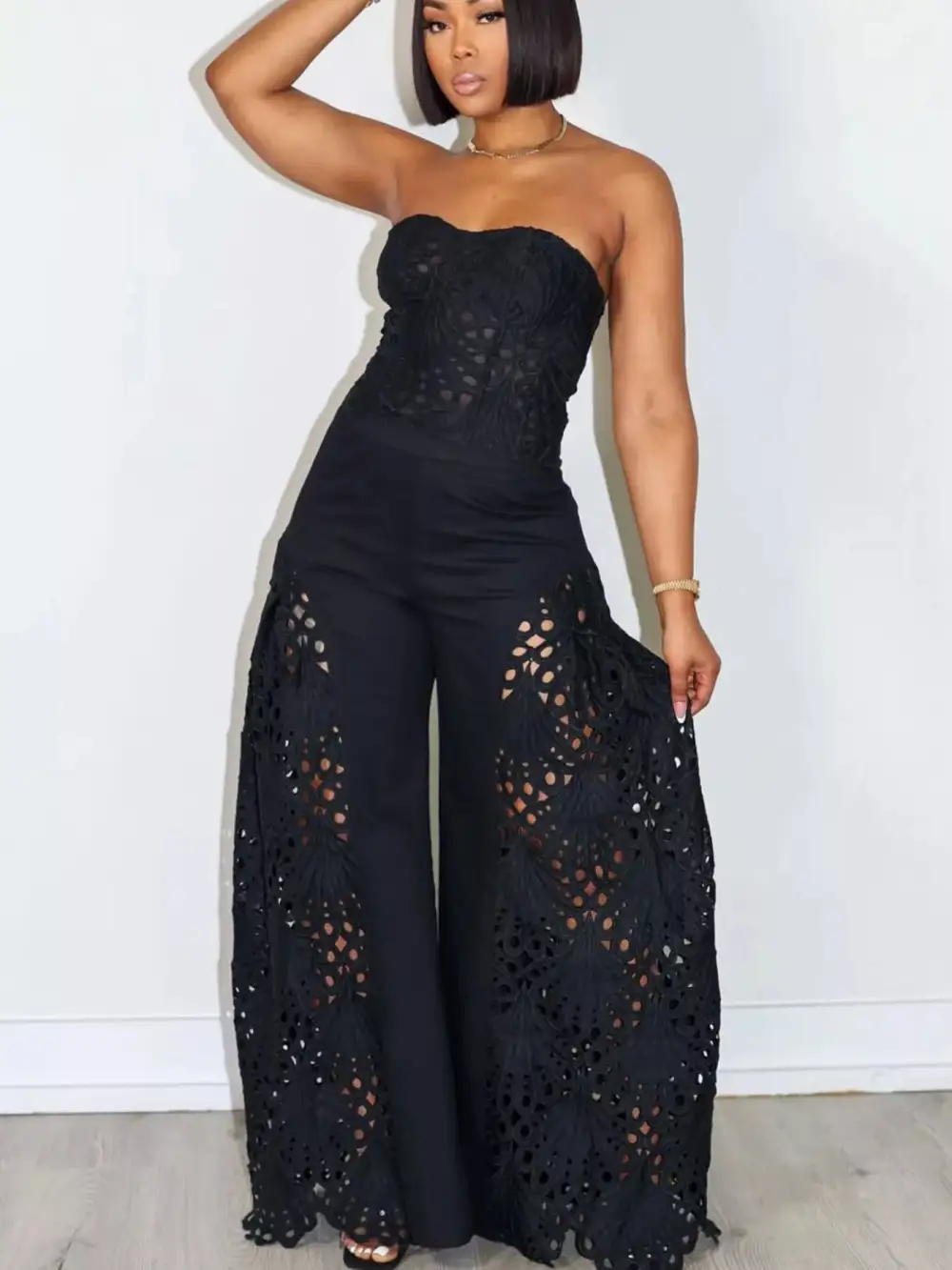 Cutout Tube Top and Wide Leg Pants Set