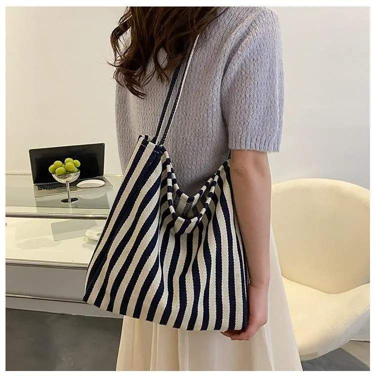 Roomy Striped Bucket Bag