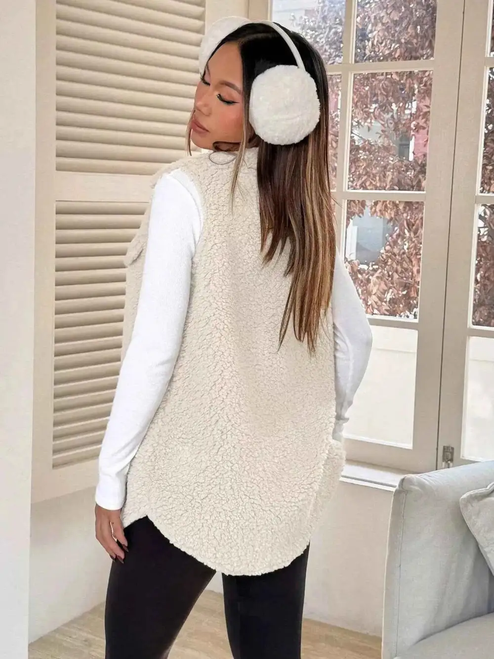 Button Down Sherpa Fleece Vest Coat