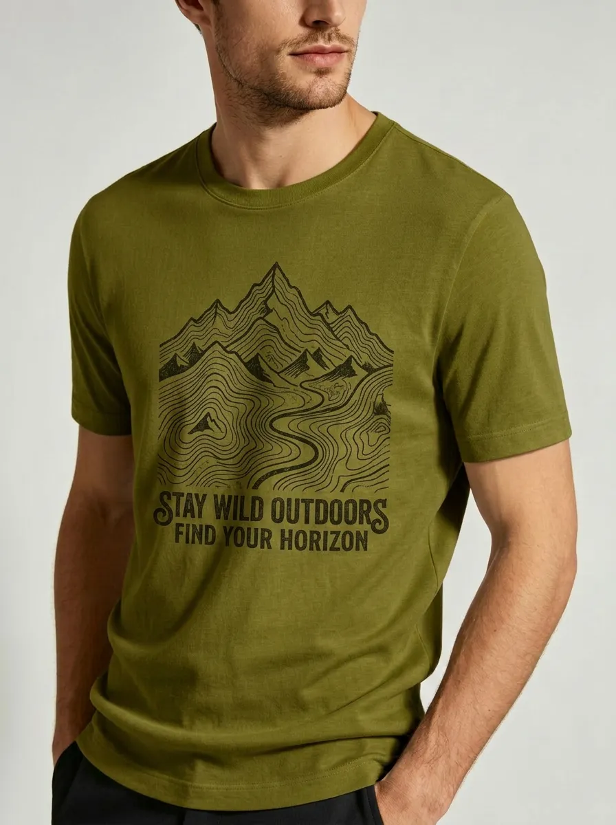 Men's Outdoor Adventure Mountain Topographic Printed T-shirt