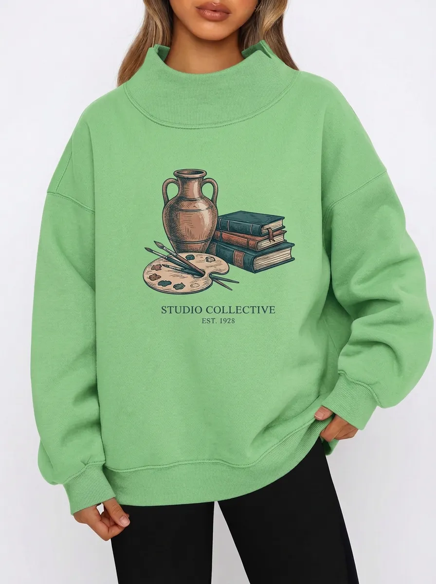 Women's Artist Studio Collective Books Vase Palette Printed Sweatshirt