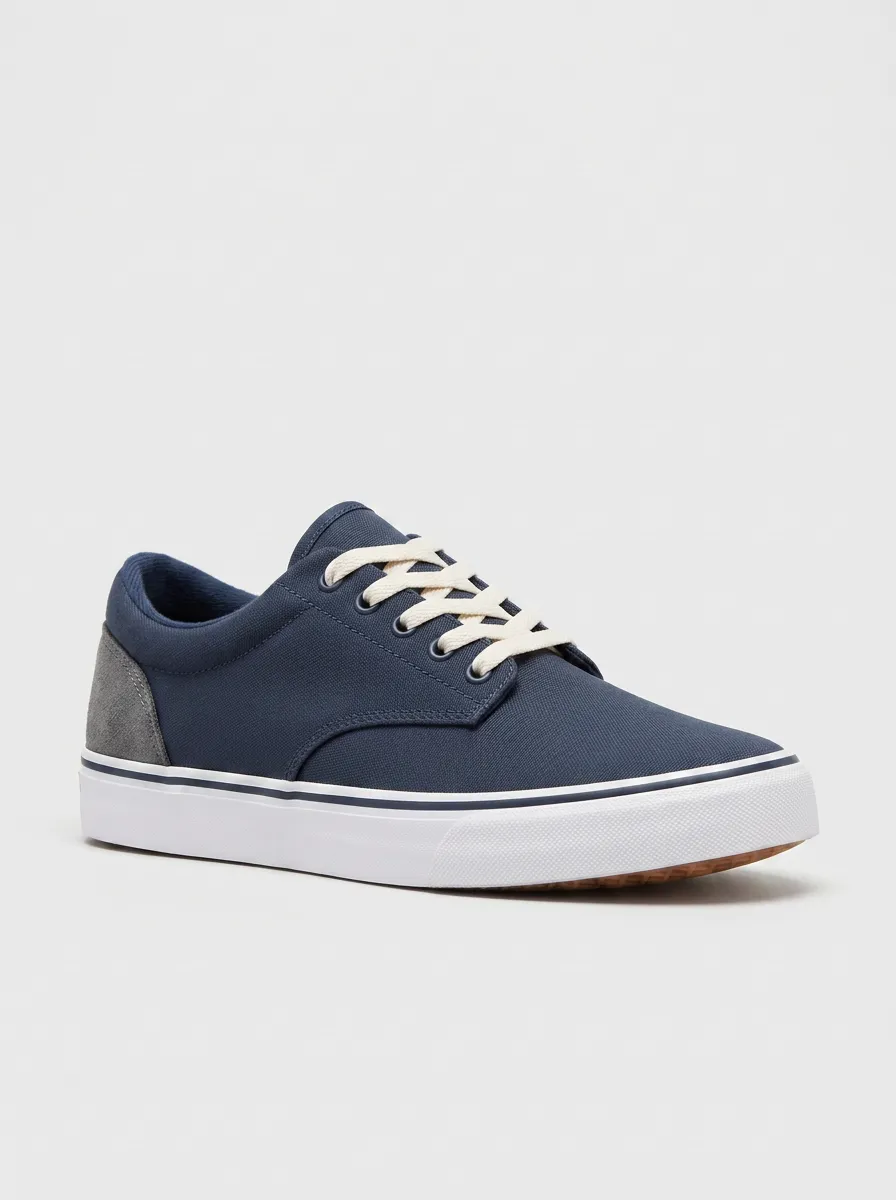 Canvas Suede-Panel Low-Top Men's Canvas Casual Sneakers