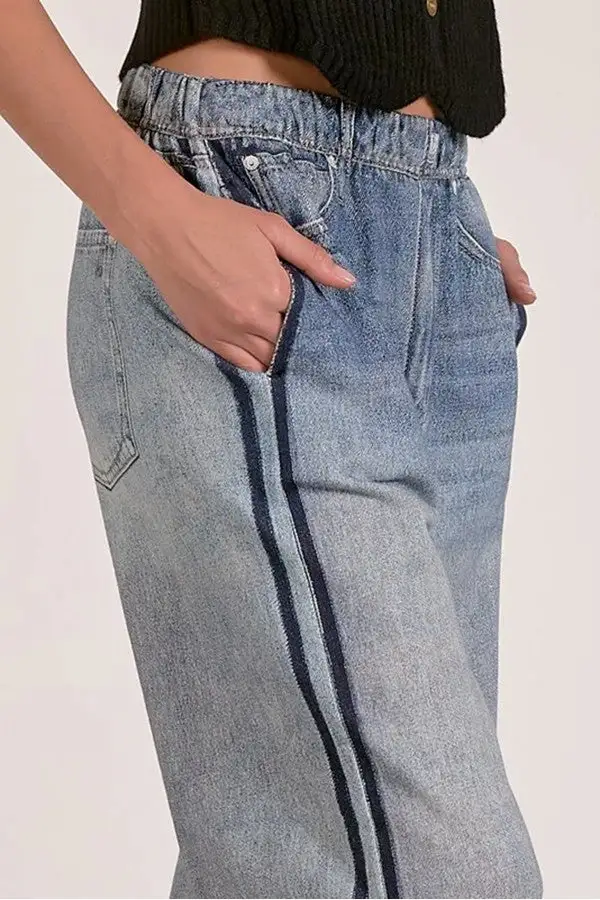 Light Wash Track Sweat Denim Jeans