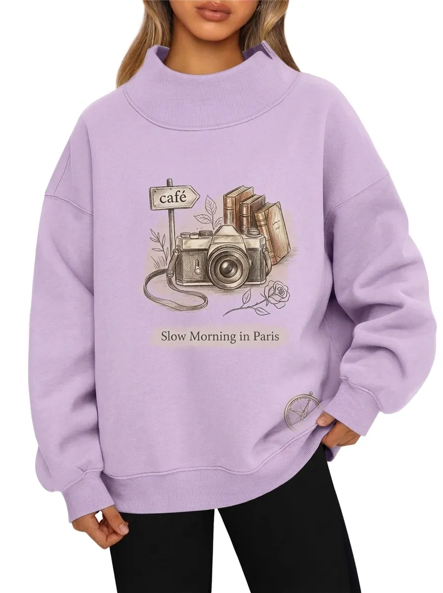 Women's Paris Cafe Camera Book Graphic Sweatshirt