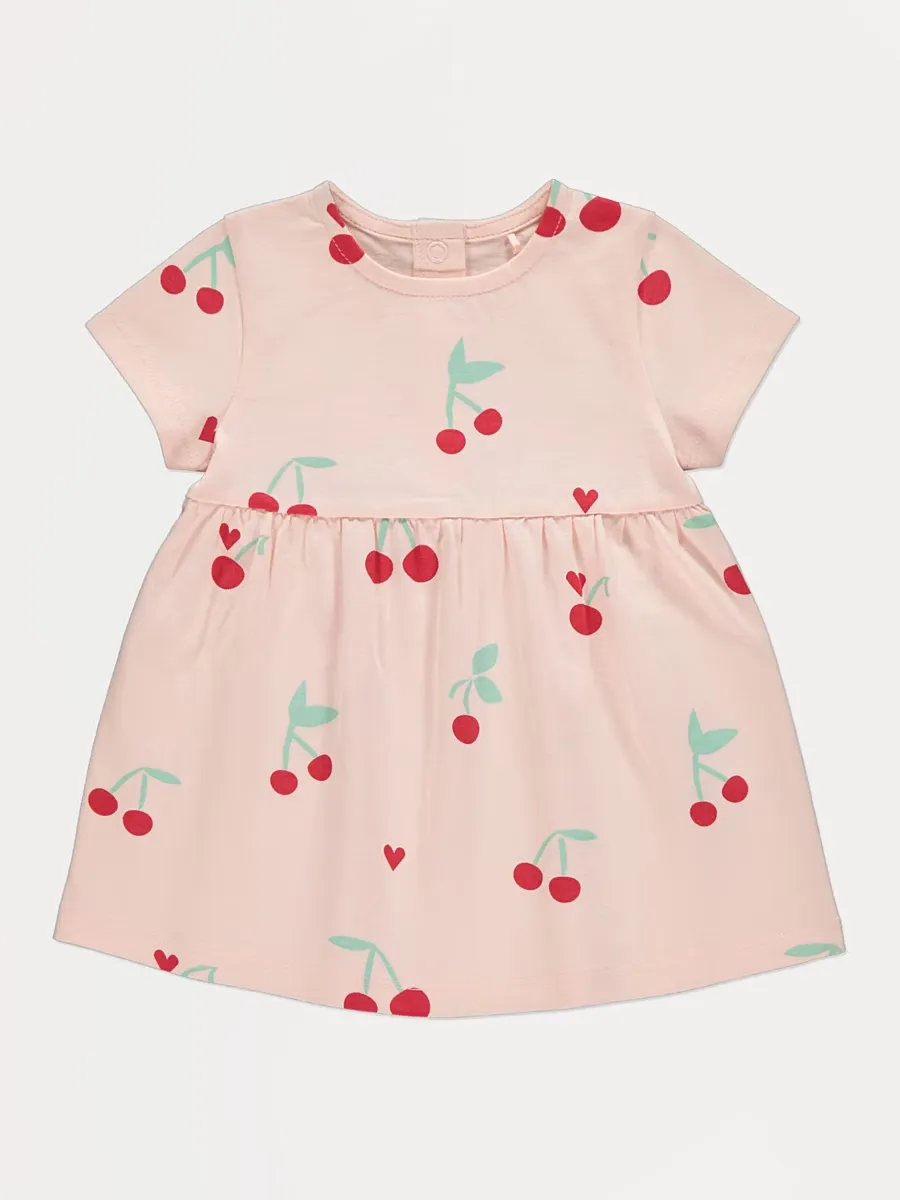 Pink Cherry Print Short Sleeve Dress