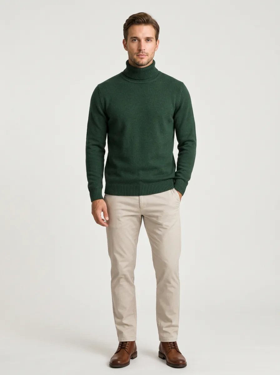 Men's Relaxed Classic Ribbed Knit Turtleneck Sweater