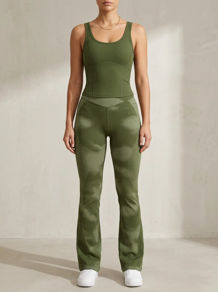 Textured Strap Detail Flare Active Set