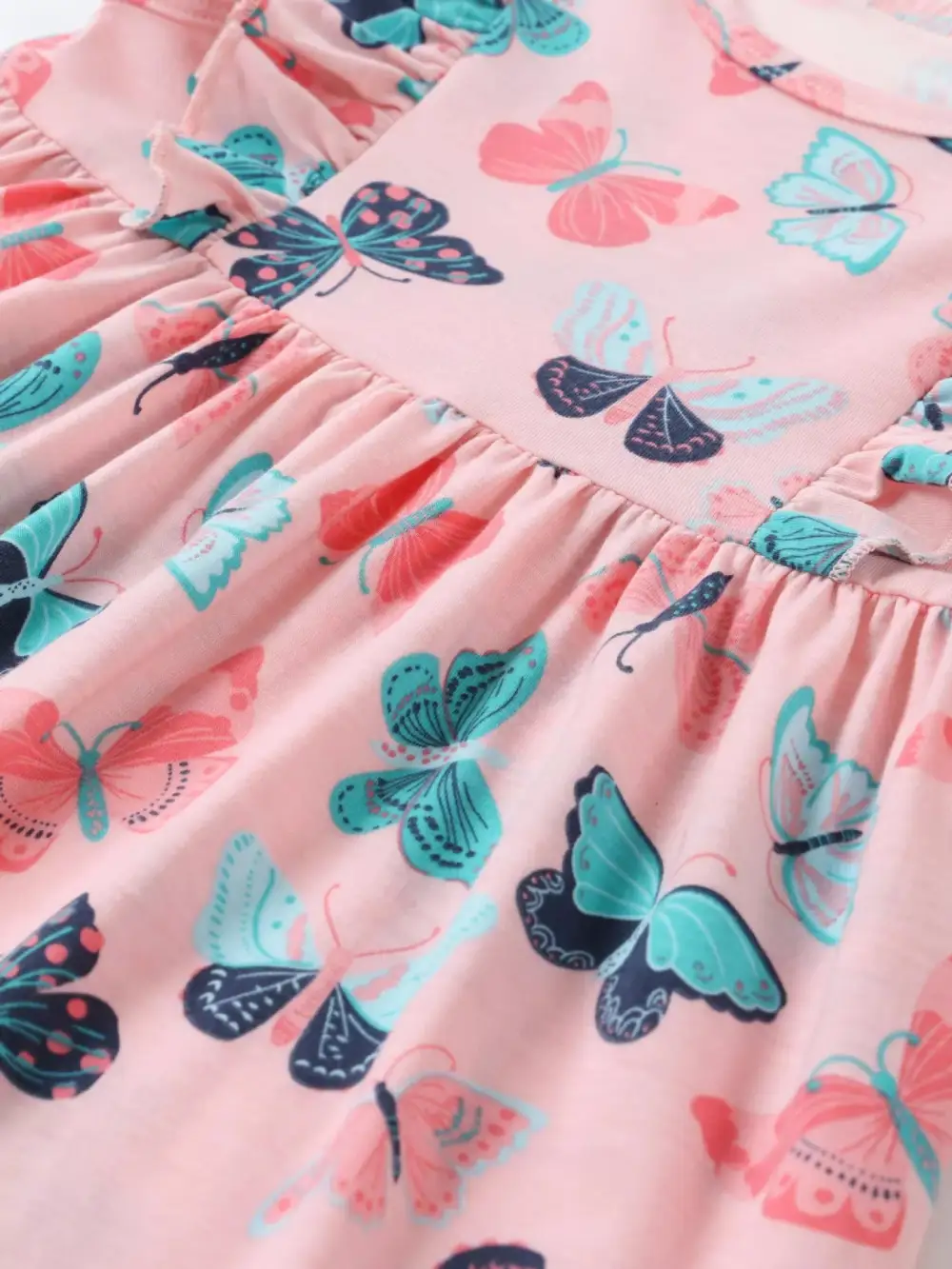 Girls Butterfly Print Ruffle Sleeve Dress
