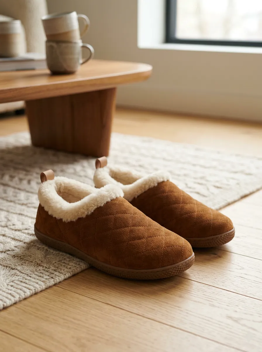 Everyday Suede Look Quilted Profile Unisex Warm Wool Shoes