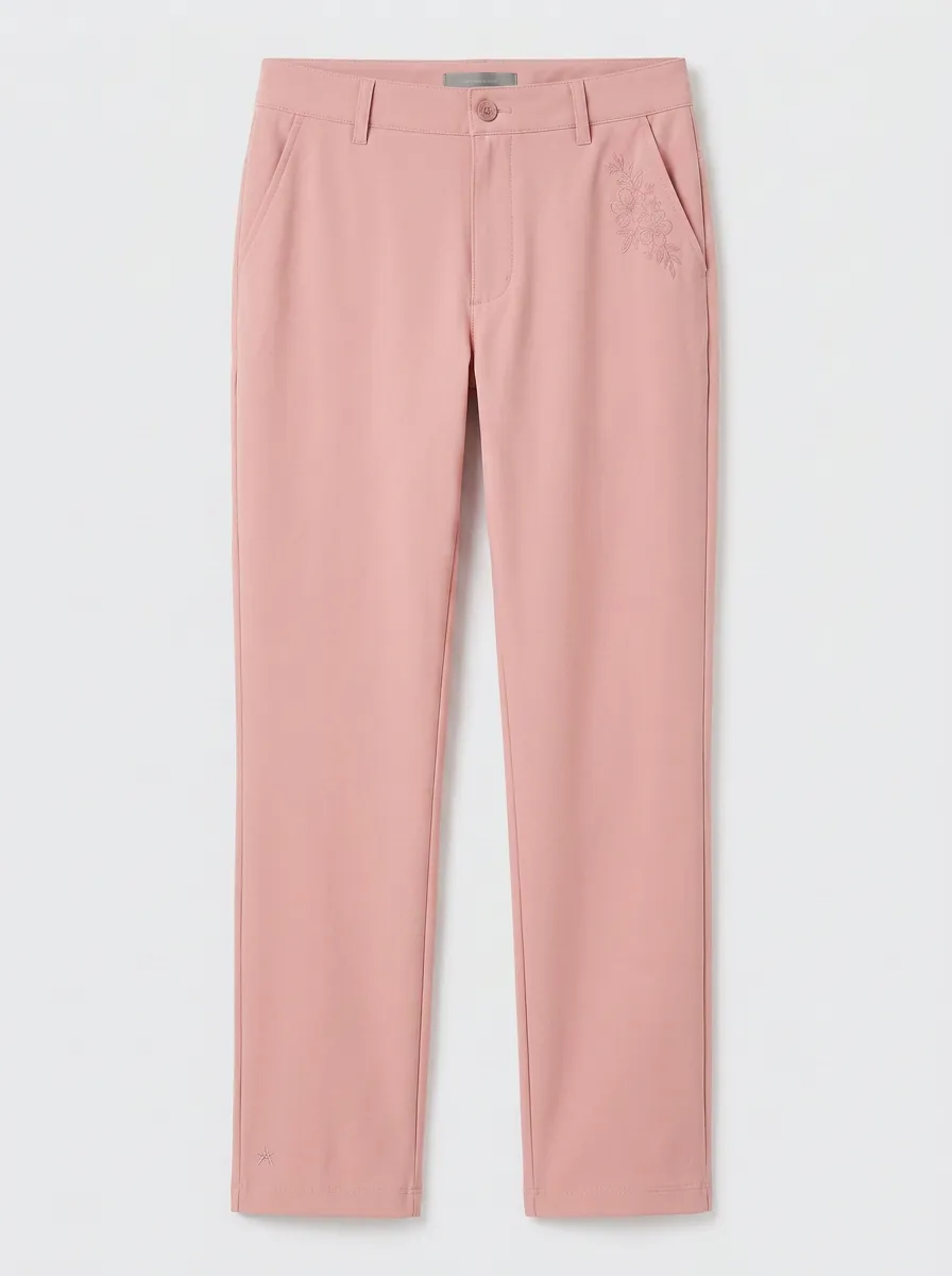 Women's Urban Flexible Floral Embroidered Mid Rise Straight Leg Pants