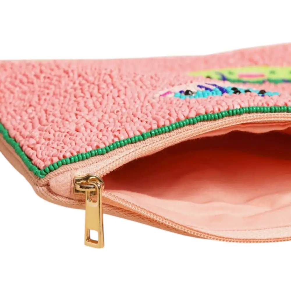 Pink Fish Beaded Zip Pouch
