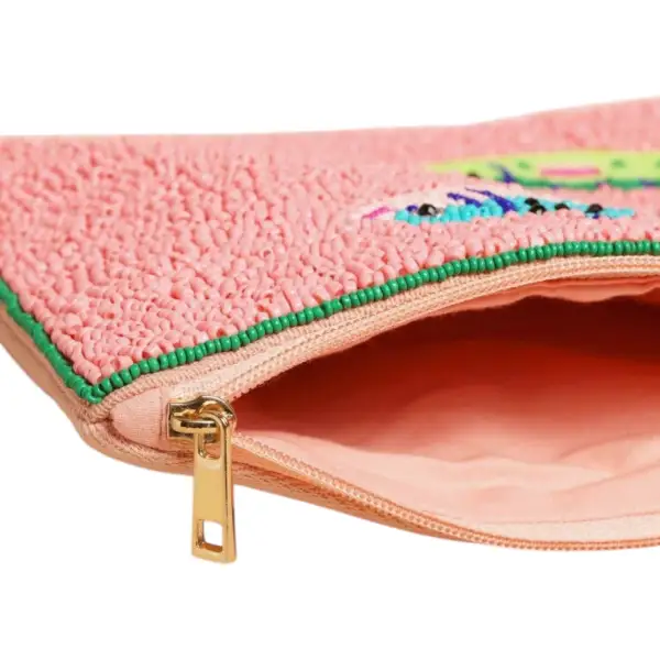 Pink Fish Beaded Zip Pouch