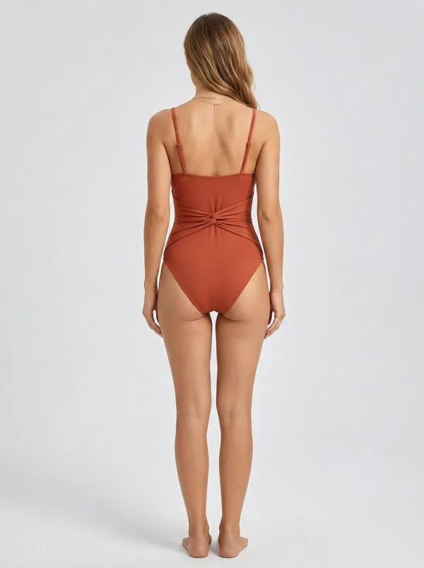 Women's Resort-Inspired Spaghetti-Strap Twist-Front Twist Ribbed One-Piece Swimsuit