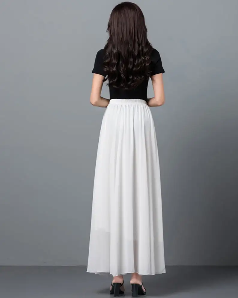 Elastic Waist Chiffon A Line Maxi Skirt